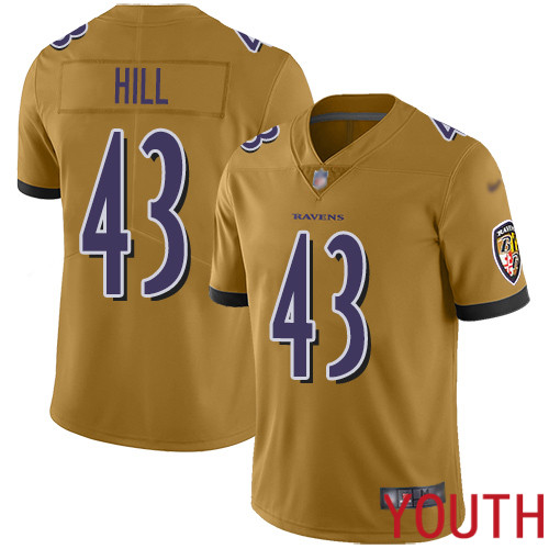 Baltimore Ravens Limited Gold Youth Justice Hill Jersey NFL Football #43 Inverted Legend